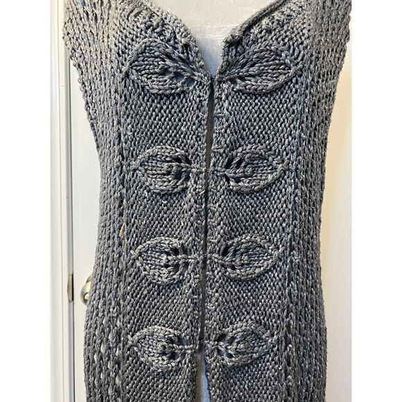 Chico's Womens Longline Duster Cardigan Cable Knit Sleeveless Metallic Gray 2/L - Picture 5 of 9